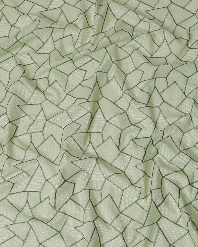 Light Green Cotton Voile Fabric with Geometric Embroidery, 110 cm Width-D20108