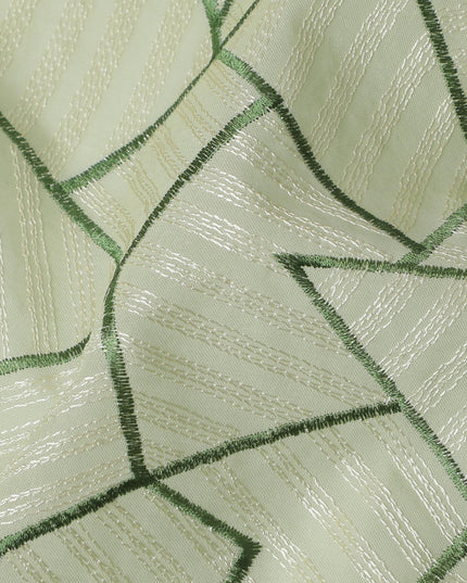 Light Green Cotton Voile Fabric with Geometric Embroidery, 110 cm Width-D20108