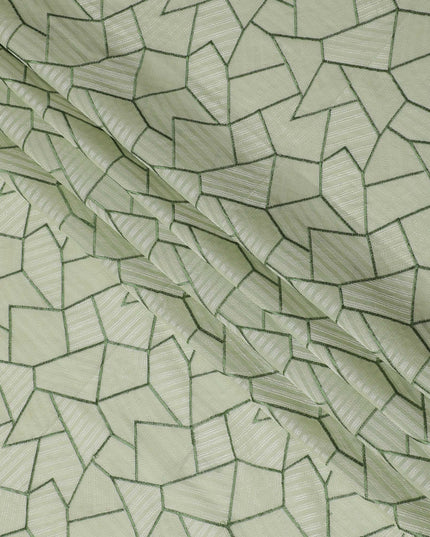 Light Green Cotton Voile Fabric with Geometric Embroidery, 110 cm Width-D20108