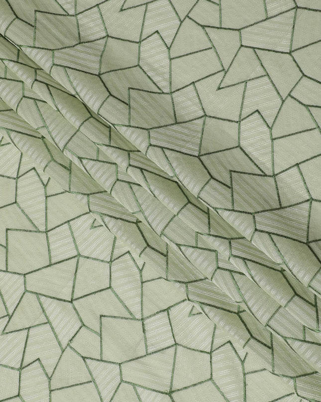 Light Green Cotton Voile Fabric with Geometric Embroidery, 110 cm Width-D20108