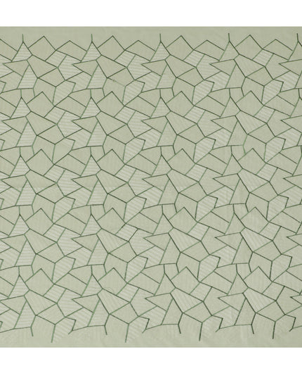 Light Green Cotton Voile Fabric with Geometric Embroidery, 110 cm Width-D20108