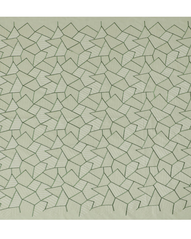 Light Green Cotton Voile Fabric with Geometric Embroidery, 110 cm Width-D20108