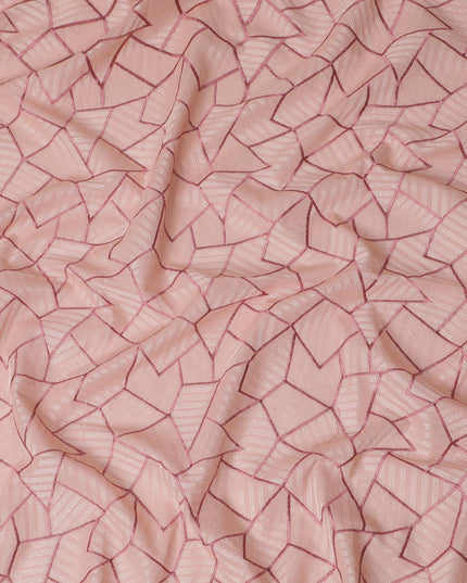 Blush Pink Cotton Voile Fabric with Geometric Embroidery, 110 cm Width-D20109