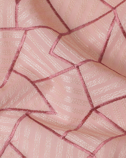 Blush Pink Cotton Voile Fabric with Geometric Embroidery, 110 cm Width-D20109