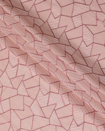 Blush Pink Cotton Voile Fabric with Geometric Embroidery, 110 cm Width-D20109