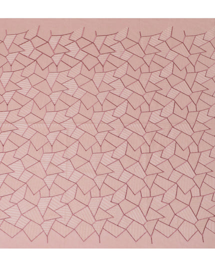 Blush Pink Cotton Voile Fabric with Geometric Embroidery, 110 cm Width-D20109