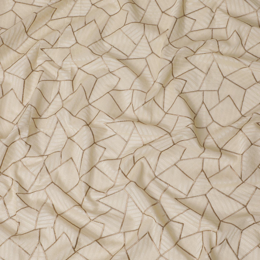 قماش فوال قطني كريمي مع تطريز هندسي ذهبي، عرض 110 سم - D20110