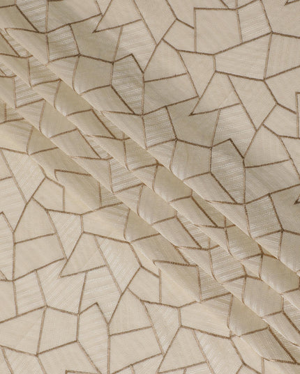 Cream Cotton Voile Fabric with Gold Geometric Embroidery, 110 cm Width-D20110