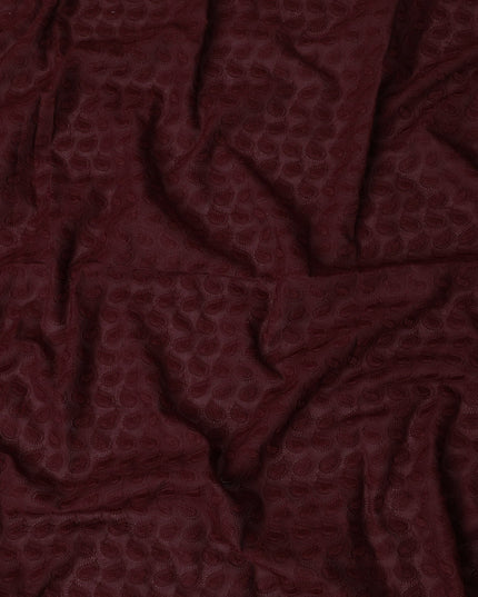 Burgundy Cotton Voile Fabric with Embossed Leaf Pattern, 110 cm Width-D20111