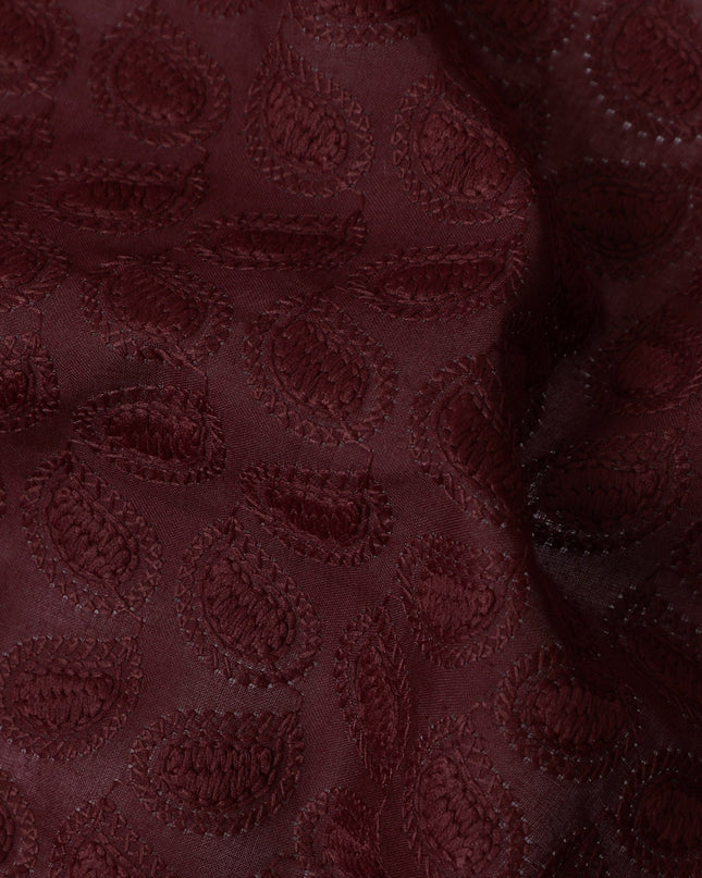 Burgundy Cotton Voile Fabric with Embossed Leaf Pattern, 110 cm Width-D20111