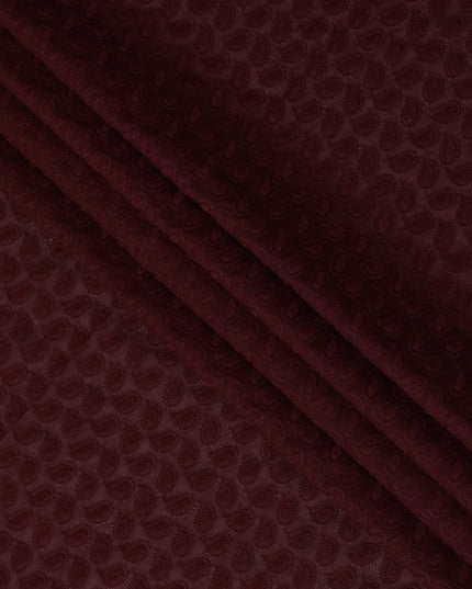 Burgundy Cotton Voile Fabric with Embossed Leaf Pattern, 110 cm Width-D20111