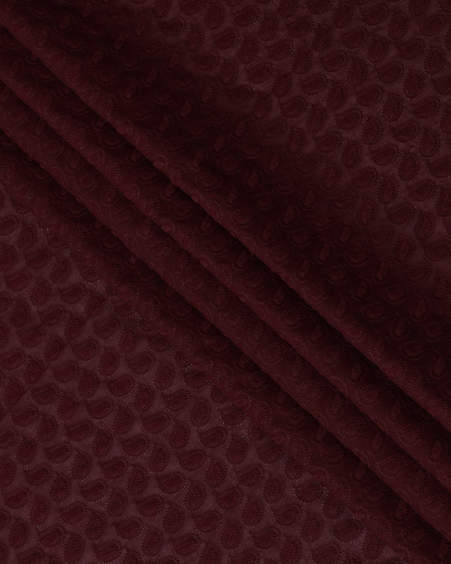 Burgundy Cotton Voile Fabric with Embossed Leaf Pattern, 110 cm Width-D20111