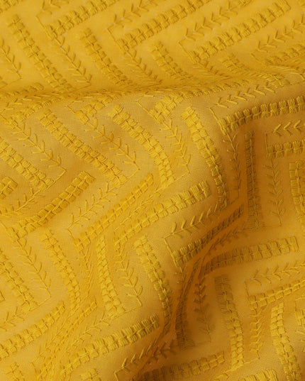 Sunshine Yellow Cotton Voile Fabric with Intricate Embroidery, 110 cm Width-D20112