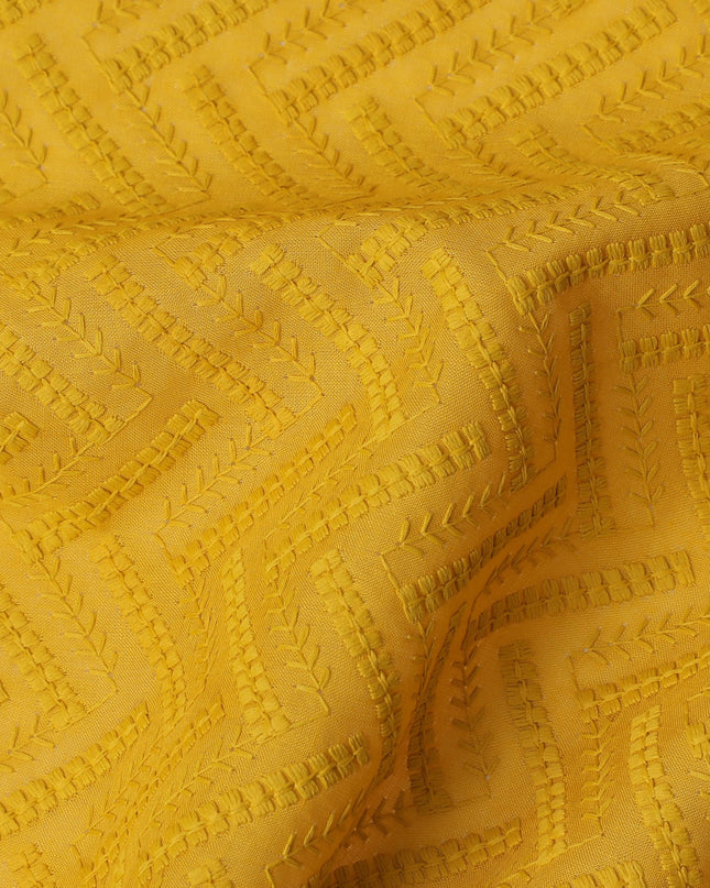 Sunshine Yellow Cotton Voile Fabric with Intricate Embroidery, 110 cm Width-D20112