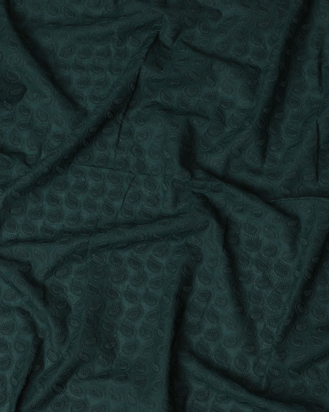 Deep Forest Green Cotton Voile Fabric with Embossed Leaf Design, 110 cm Width-D20113