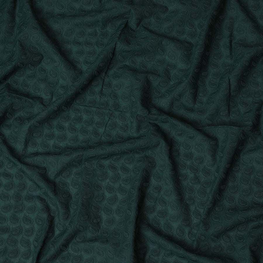 Deep Forest Green Cotton Voile Fabric with Embossed Leaf Design, 110 cm Width-D20113