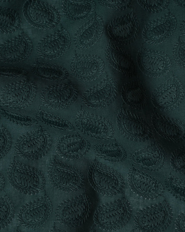 Deep Forest Green Cotton Voile Fabric with Embossed Leaf Design, 110 cm Width-D20113