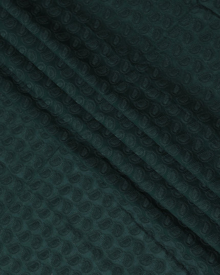 Deep Forest Green Cotton Voile Fabric with Embossed Leaf Design, 110 cm Width-D20113