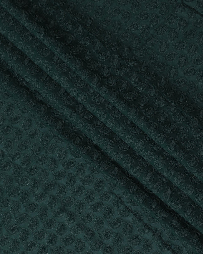 Deep Forest Green Cotton Voile Fabric with Embossed Leaf Design, 110 cm Width-D20113