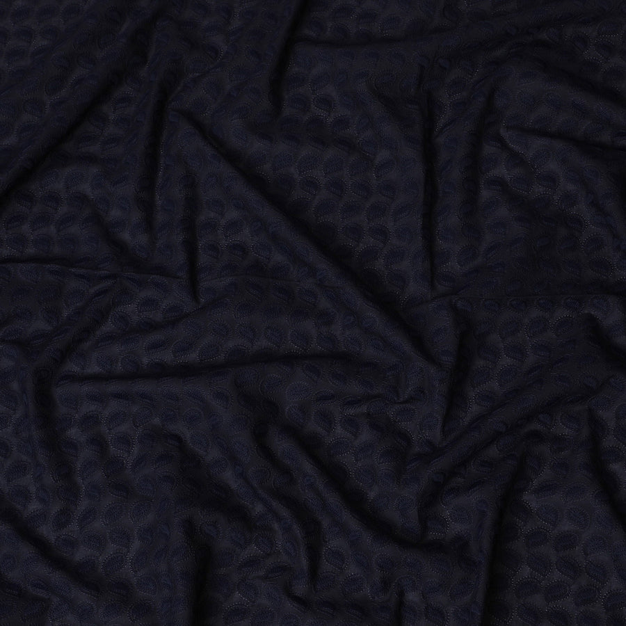 Midnight Blue Cotton Voile Fabric with Embossed Leaf Design, 110 cm Width-D20114