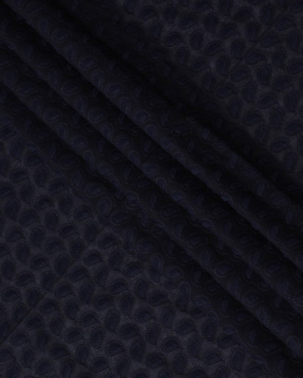 Midnight Blue Cotton Voile Fabric with Embossed Leaf Design, 110 cm Width-D20114