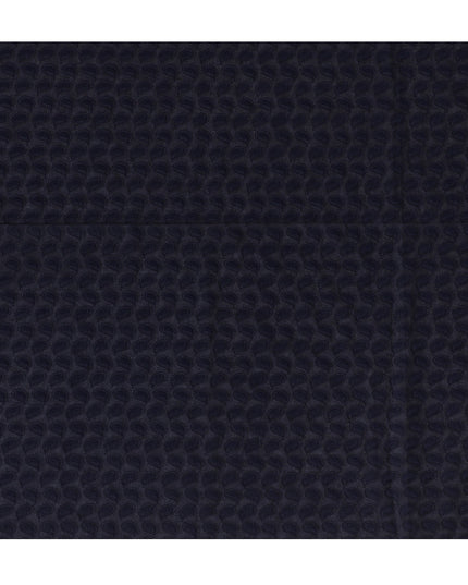 Midnight Blue Cotton Voile Fabric with Embossed Leaf Design, 110 cm Width-D20114