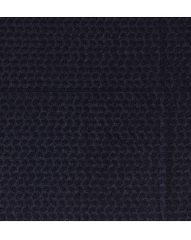 Midnight Blue Cotton Voile Fabric with Embossed Leaf Design, 110 cm Width-D20114