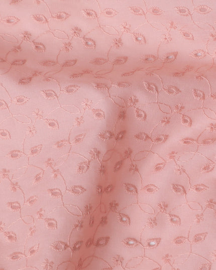 Soft Peach Cotton Voile Fabric with Delicate Floral Embroidery, 110 cm Width-D20115