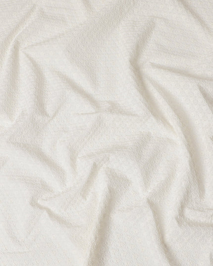 Ivory White Cotton Voile Fabric with Embroidered Floral Pattern, 110 cm Width-D20116