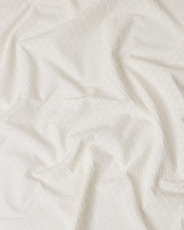 Ivory White Cotton Voile Fabric with Embroidered Floral Pattern, 110 cm Width-D20116