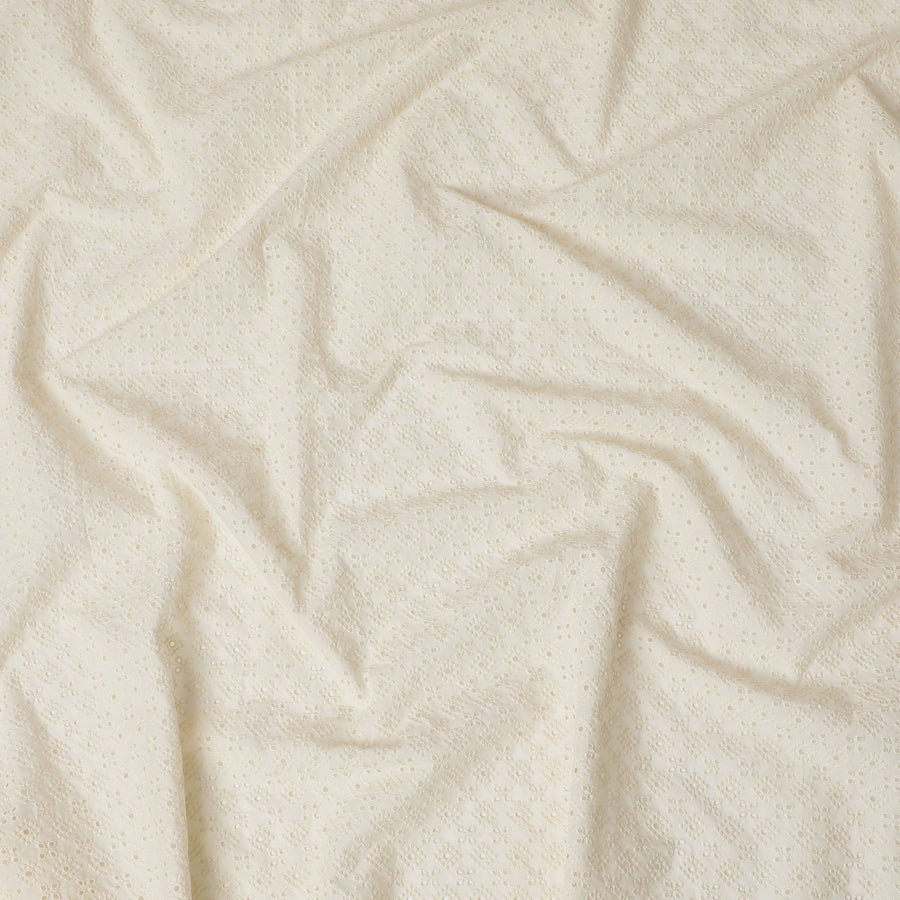 Ivory Cotton Voile Fabric with Embroidered Daisy Pattern, 110 cm Width-D20118