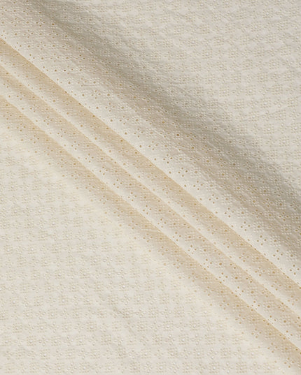 Ivory Cotton Voile Fabric with Embroidered Daisy Pattern, 110 cm Width-D20118