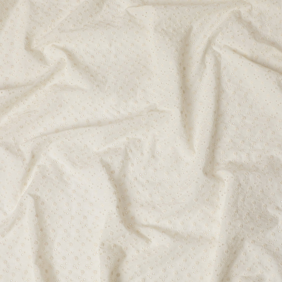 Antique White Cotton Voile Fabric with Floral Embroidery, 110 cm Width-D20119