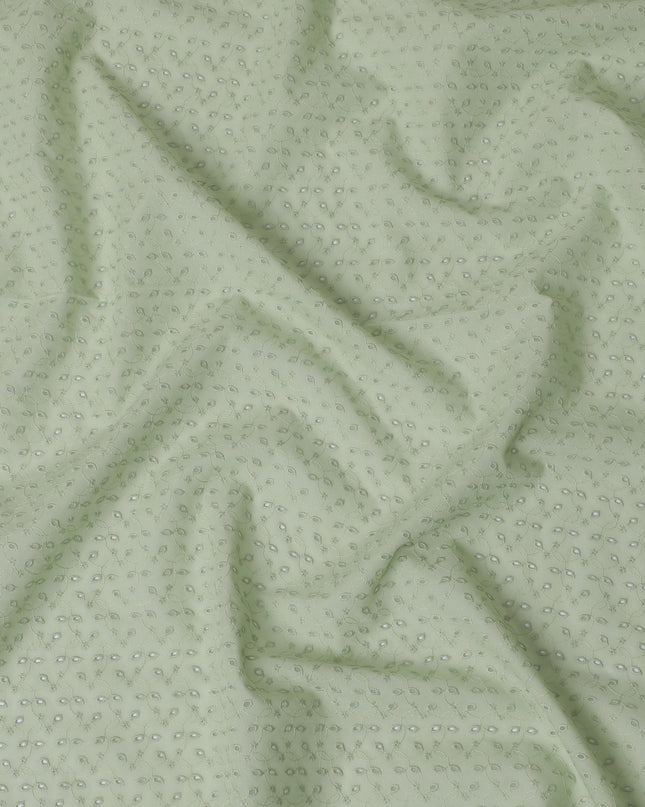 Light Green Cotton Voile Fabric with Embroidered Vine Pattern, 110 cm Width-D20120