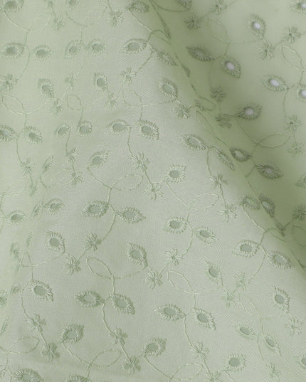 Light Green Cotton Voile Fabric with Embroidered Vine Pattern, 110 cm Width-D20120