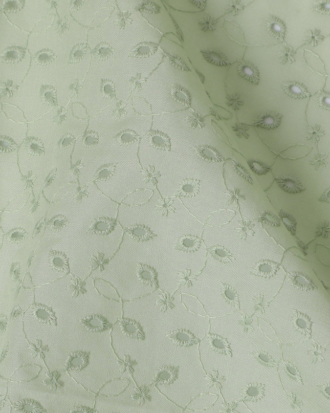 Light Green Cotton Voile Fabric with Embroidered Vine Pattern, 110 cm Width-D20120