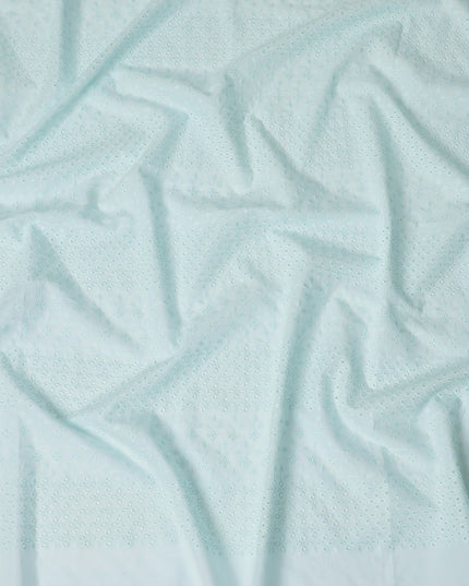 Sky Blue Cotton Voile Fabric with White Floral Embroidery, 110 cm Width-D20121