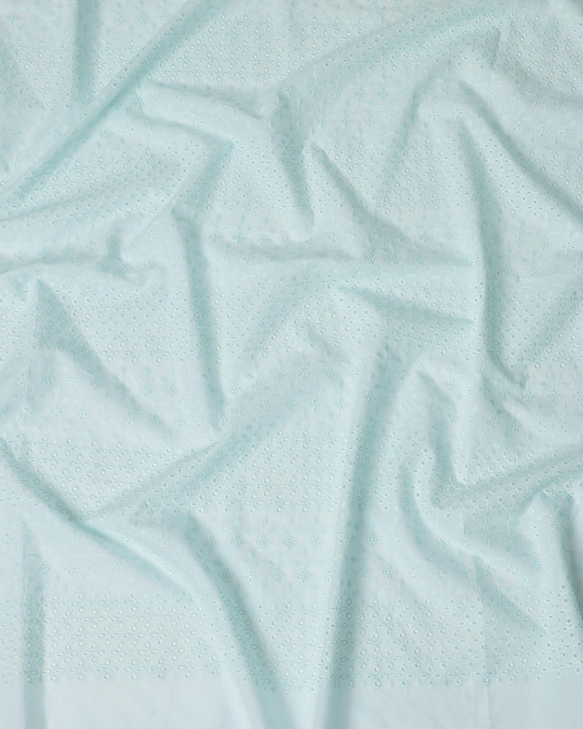 Sky Blue Cotton Voile Fabric with White Floral Embroidery, 110 cm Width-D20121