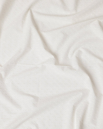 Pure White Cotton Voile Fabric with Textured Embroidery, 110 cm Width-D20122