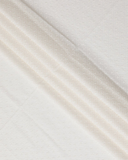 Pure White Cotton Voile Fabric with Textured Embroidery, 110 cm Width-D20122