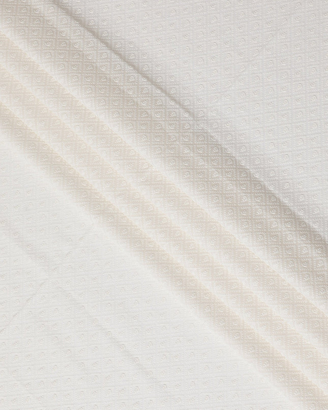 Pure White Cotton Voile Fabric with Textured Embroidery, 110 cm Width-D20122