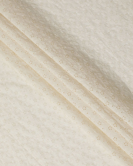 Ivory Cotton Voile Fabric with Intricate Embroidery, 110 cm Width - Exquisite & Detailed-D20126