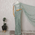 Sage Green French Metallic Chantilly Lace Saree - 110 cm Width, 5.5 Meters-D20158