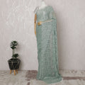 Sage Green French Metallic Chantilly Lace Saree - 110 cm Width, 5.5 Meters-D20158