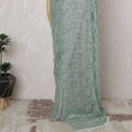 Sage Green French Metallic Chantilly Lace Saree - 110 cm Width, 5.5 Meters-D20158