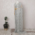 Silver French Metallic Chantilly Lace Saree - 110 cm Width, 5.5 Meters-D20159 Regal Fabrics