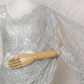 Silver French Metallic Chantilly Lace Saree - 110 cm Width, 5.5 Meters-D20159 Regal Fabrics