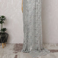 Silver French Metallic Chantilly Lace Saree - 110 cm Width, 5.5 Meters-D20159 Regal Fabrics