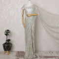 Platinum Silver French Metallic Chantilly Lace Saree - 110 cm Width, 5.5 Meters-D20160 Regal Fabrics