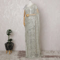 Platinum Silver French Metallic Chantilly Lace Saree - 110 cm Width, 5.5 Meters-D20160 Regal Fabrics